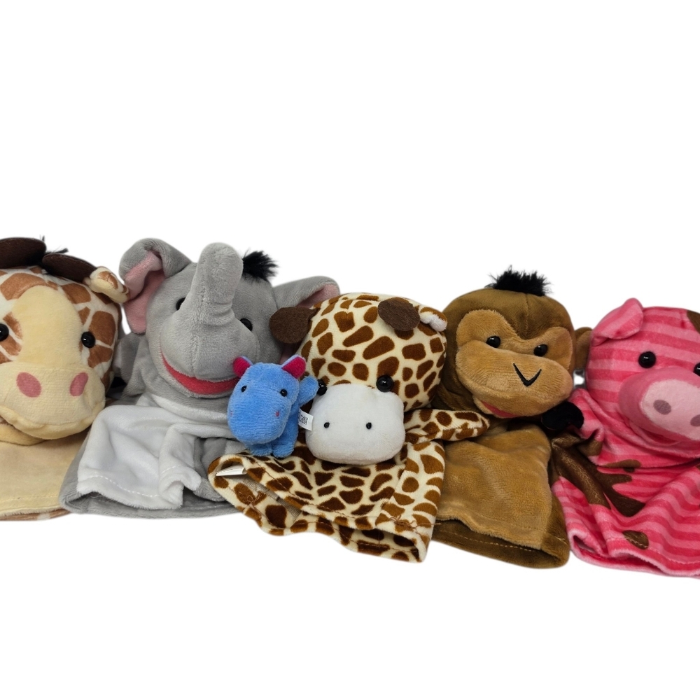 Hand Puppets Animals Pig Giraffe Elephant Monkey & Hippo Finger Puppet